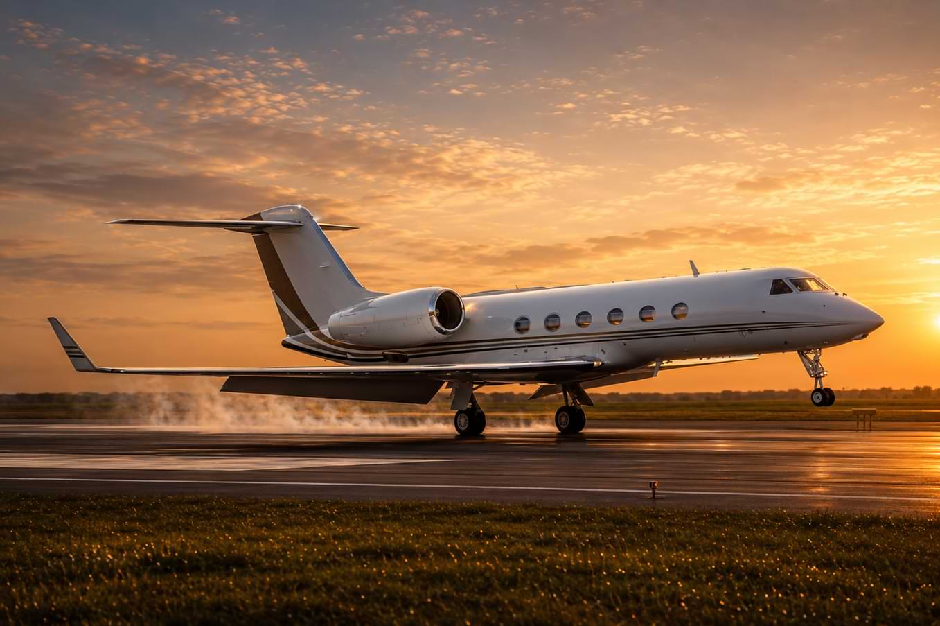 Aeronave privada al atardecer